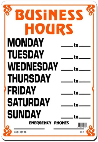 Daily Business Hours Sign - EACH
