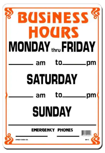 Weekly Business Hours Sign - EACH