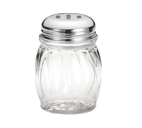 260SL Tablecraft 6 Oz. Swirled Glass Cheese Shaker w/ Chrome Plated Slotted Top