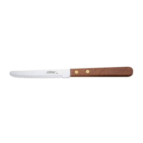 K-55W Winco Steak Knife, 8-1/2" O.A.L., 4-1/2" Blade, Rounded Tip, Wooden Handle