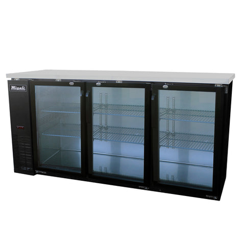 C-BB72G-HC Migali 73" 3-Section Glass Door Back Bar Refrigerator