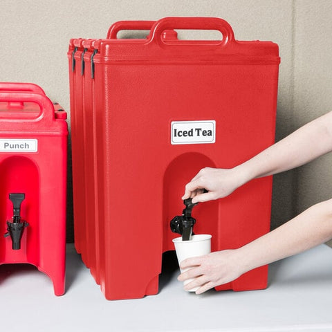 Cambro 1000LCD158 Camtainer 11.75 Gallon Hot Red Insulated Beverage Dispenser