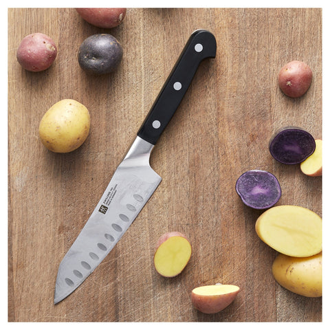 Zwilling 1002862 Pro 5.5-inch Rocking Santoku Knife with Hollow Edge and Black Handle