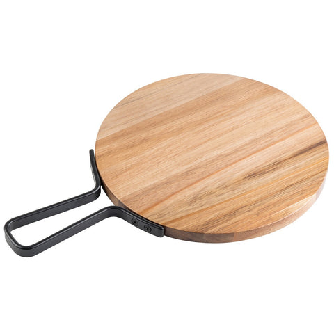 TableCraft 10079 Industrial 10" Round Acacia Wood Serving Board with Handle