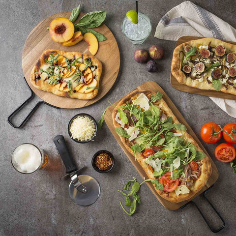 TableCraft 10080 Industrial Collection 12" Round Acacia Wood Serving Paddle with Metal Handle