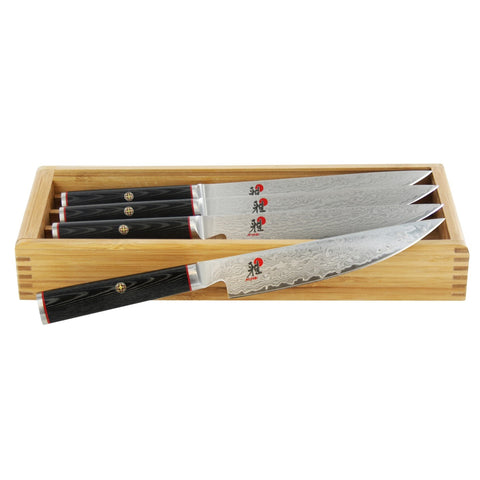 Miyabi 1019925 Kaizen 4-Piece Steak Knife Set with Black Linen Micarta Handles