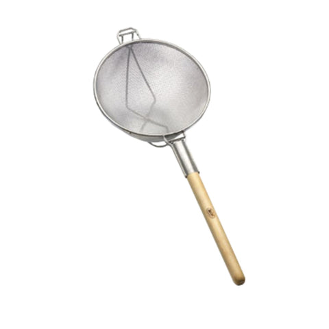 Tablecraft Products 1024 - 13-3/4" Double Medium Mesh Round Strainer with Wooden Handle