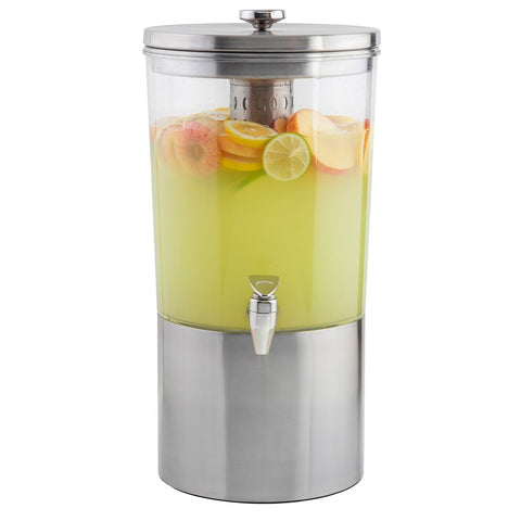 Tablecraft Products 10450 2.5 Gallon Stainless Steel Tritan Beverage Dispenser with Infuser and Ice Core