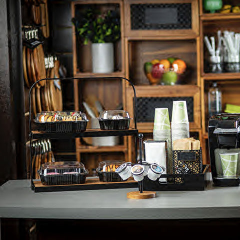 TableCraft 10718 Rectangular Two-Tier Acacia Wood Display Stand