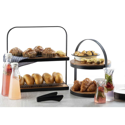 TableCraft Products 10718 Rectangular Two-Tiered Display Stand, Acacia