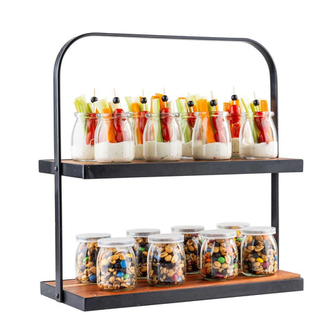 TableCraft Products 10718 Rectangular Two-Tiered Display Stand, Acacia