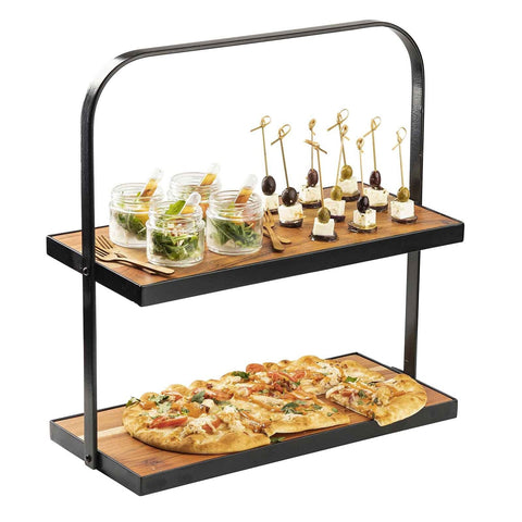 TableCraft Products 10718 Rectangular Two-Tiered Display Stand, Acacia
