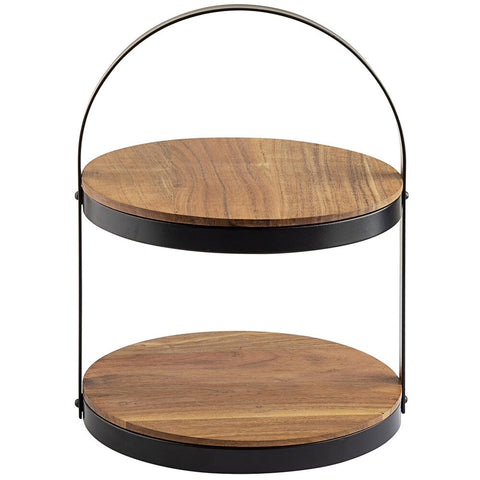 TableCraft 10719 Two-Tier Round Acacia Wood Display Stand