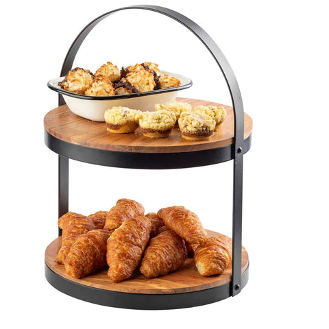 TableCraft 10719 Round Two-Tiered Acacia Wood Display Stand