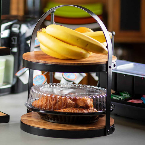 TableCraft 10719 Round Two-Tiered Acacia Wood Display Stand