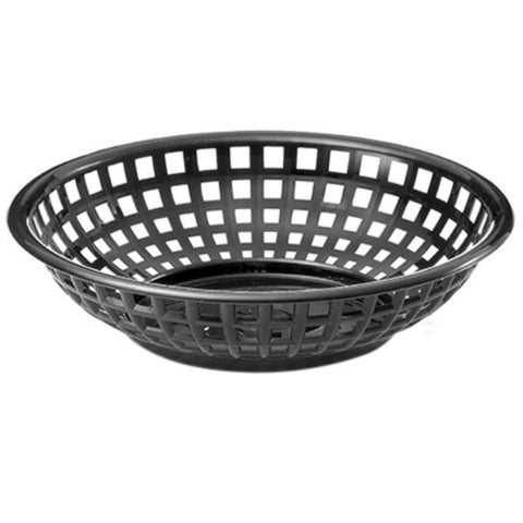TableCraft 1075BK 8" x 2" Black Round Plastic Serving Basket