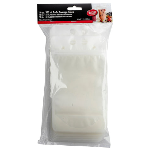 TableCraft Products 10884 16 oz To-Go Beverage Pouch, Polyethylene, 50/Pack