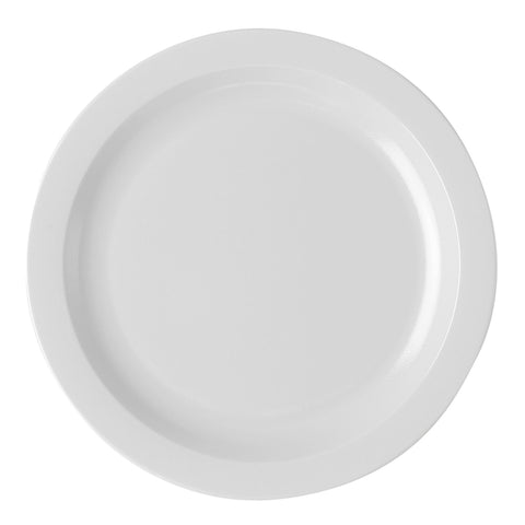 Cambro 10CWNR148 10" White Polycarbonate Narrow Rim Dinner Plate