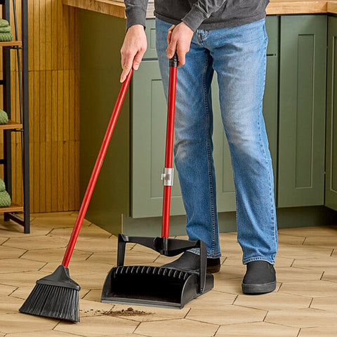 Libman Commercial 1194002 Deluxe 10 in. Lobby Broom and Open-Lid Dust Pan Set with Rubber Lip