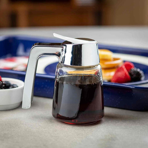 Tablecraft Products 1270 8 oz. Glass Syrup and Dressing Dispenser with Chrome-Plated ABS Top