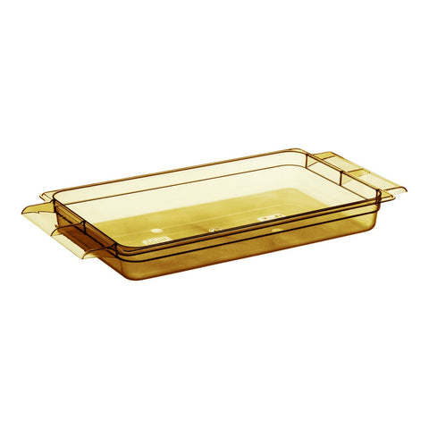 Cambro 12HPH150 H-Pan Full Size Amber High Heat Plastic Food Pan with Handles, 2-1/2" Deep