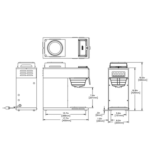 Bunn VP17-2 13300.0002 Low-Profile Pourover Coffee Brewer with 2 Warmers