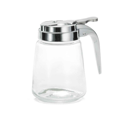 Tablecraft Products 1370 - 8 oz. Chrome Plated Metal Top Modern Glass Syrup and Dressing Dispenser