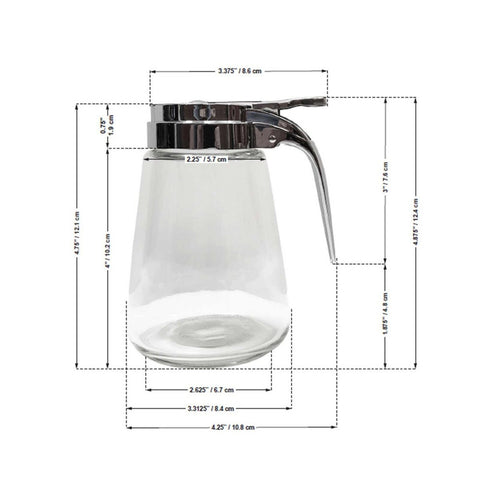 Tablecraft Products 1371 12 oz. Modern Glass Syrup Dispenser with Chrome-Plated Metal Top