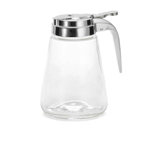 Tablecraft Products 1371 12 oz. Modern Glass Syrup Dispenser with Chrome-Plated Metal Top