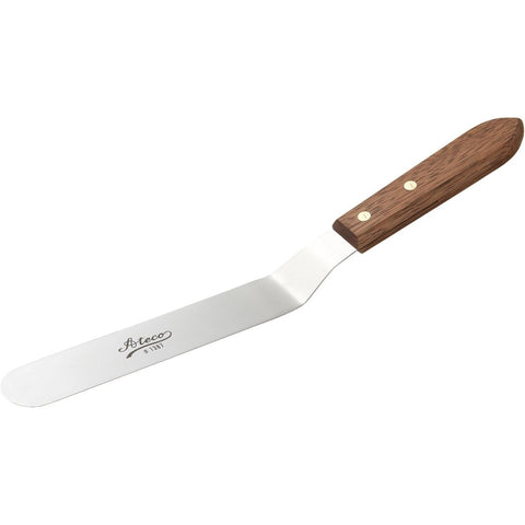Ateco 1387 Medium Offset Icing Spatula with 7-5/8" Stainless Steel Blade and Wood Handle