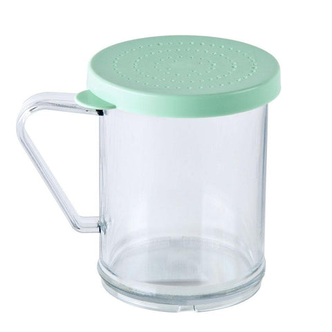 Tablecraft 166B 10 oz. Polycarbonate Dredge Shaker with Green Snap-Tight Lid for Fine Ground Product