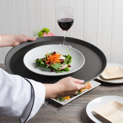 Cambro 1800CT110 Camtread 18" Round Black Non-Skid Fiberglass Serving Tray