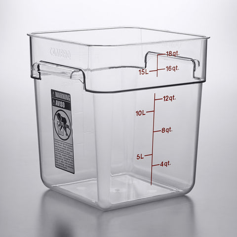 Cambro 18SFSCW135 CamSquares Classic 18 Qt. Clear Square Polycarbonate Food Storage Container
