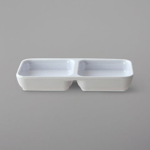 Thunder Group 19002WT Classic White 4 oz. Rectangular Melamine Two-Compartment Sauce Dish