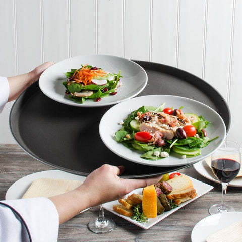 Cambro 1950CT110 Camtread 19 7/16" Round Black Satin Non-Skid Low Profile Serving Tray