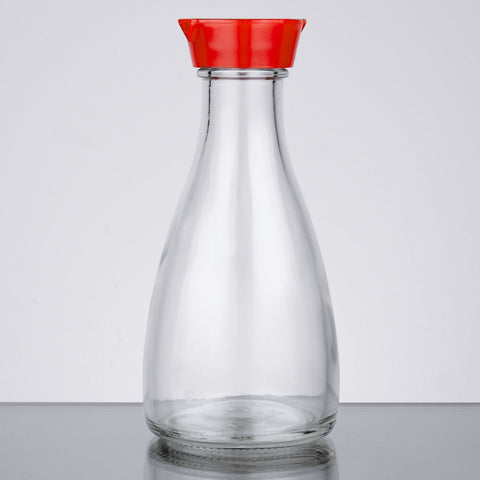 Town Equipment 19814 5 oz. Glass Soy Sauce Bottle with Red Cap