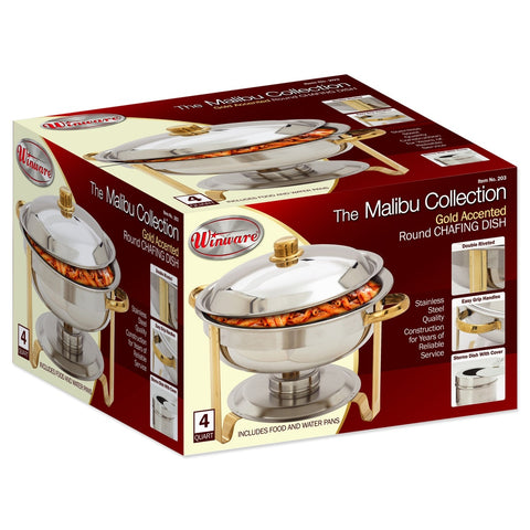 Winco 203 Malibu Collection 4 Quart Round Chafer with Lift-Off Lid