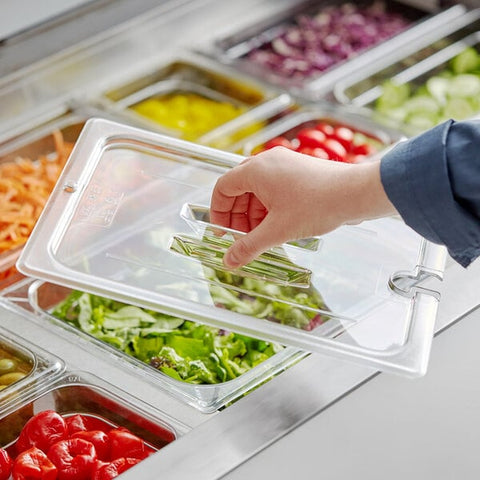 Cambro 20CWCHN135 Camwear 1/2 Size Clear Polycarbonate Handled Lid with Spoon Notch