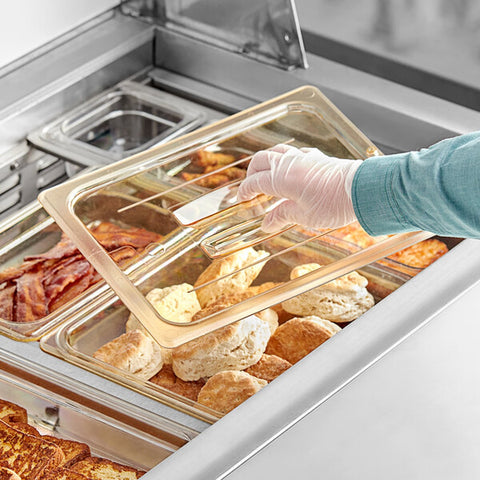 Cambro 20HPCH150 H-Pan 1/2 Size Amber High Heat Handled Flat Lid