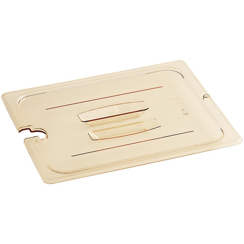 Cambro 20HPCHN150 H-Pan 1/2 Size Amber High Heat Handled Flat Lid with Spoon Notch