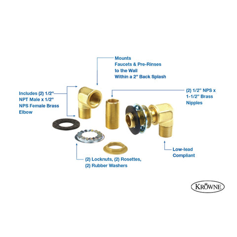 Krowne Metal 21-190L Royal Series Wall Mounting Kit for Wall Mount Faucets and Pre-Rinse Units