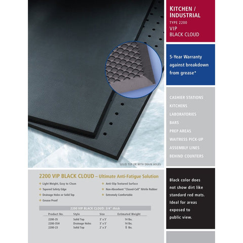 Cactus Mat 2200-35 VIP Black Cloud 3' x 5' Black Grease-Proof Rubber Floor Mat
