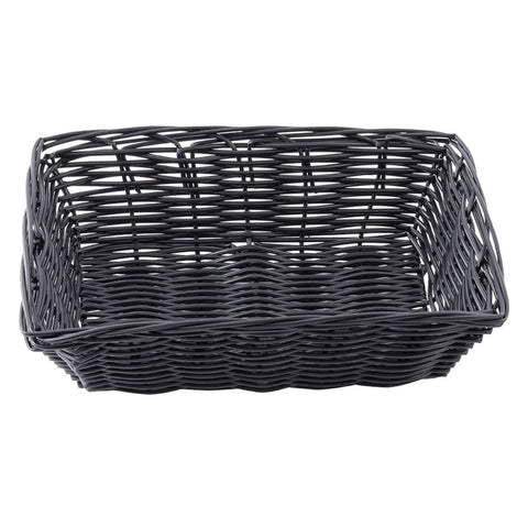 Tablecraft 2472 Rectangular Black Hand-Woven Polypropylene Bread Basket, 9" x 6" x 2-1/2"