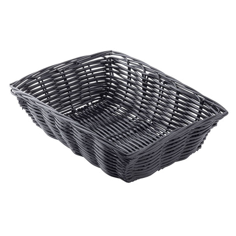 Tablecraft 2472 Rectangular Black Hand-Woven Polypropylene Bread Basket, 9" x 6" x 2-1/2"