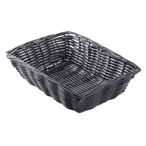 Tablecraft 2472 Rectangular Black Hand-Woven Polypropylene Bread Basket, 9" x 6" x 2-1/2"