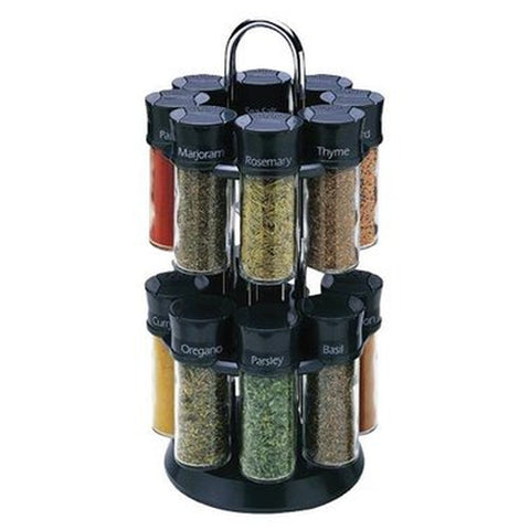 Olde Thompson 25-600B Carousel Spice Rack 16 Jars Black Filled