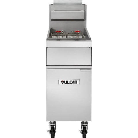 Vulcan 2GR45MF-1 Dual-Vat Natural Gas Floor Fryer System with Millivolt Controls and KleenScreen Filtration