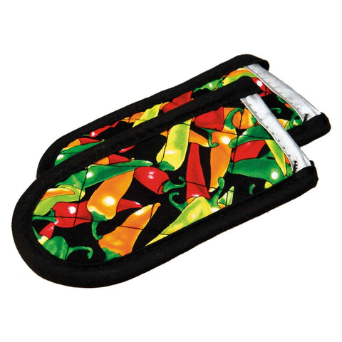 Lodge 2HHMC2 Hot Handle Mitt Set with Multi-Color Pepper Print on Black, Set of 2