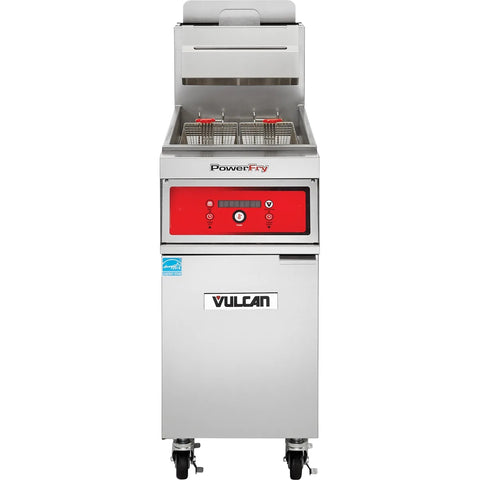Vulcan 2TR45AF PowerFry3 2-Unit Natural Gas Floor Fryer System with Solid State Analog Controls and KleenScreen Filtration, 140,000 BTU
