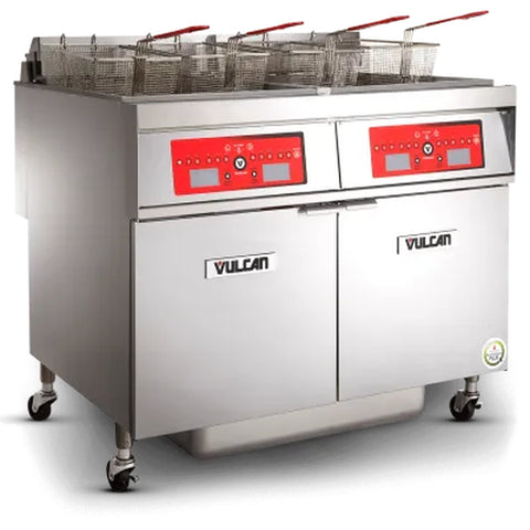 Vulcan 2TR45AF PowerFry3 2-Unit Natural Gas Floor Fryer System with Solid State Analog Controls and KleenScreen Filtration, 140,000 BTU